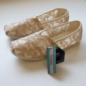 Toms Natural Metallic Hibiscus Floral Lace Alpargatas Size 8.5